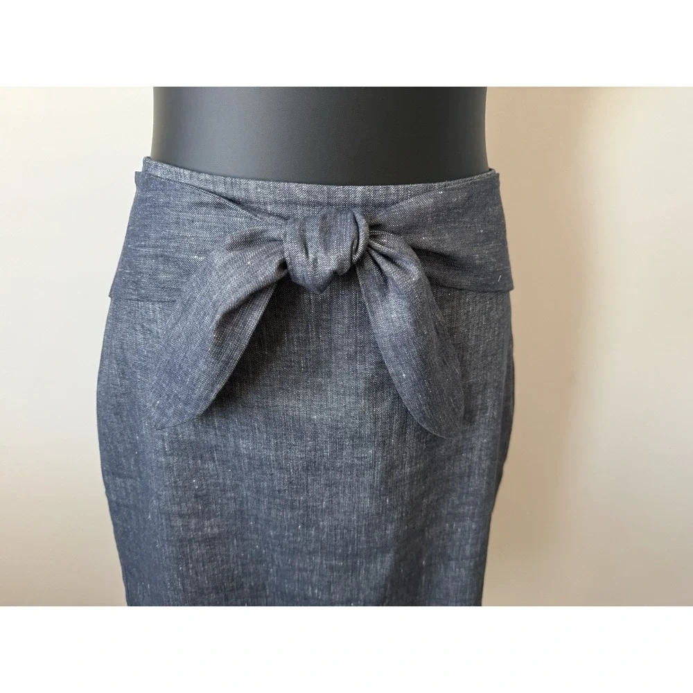 ANN TAYLOR Women's 8P Linen Blend Blue Chambray Belted Skirt Lined Petite NWOT - Picture 2 of 16